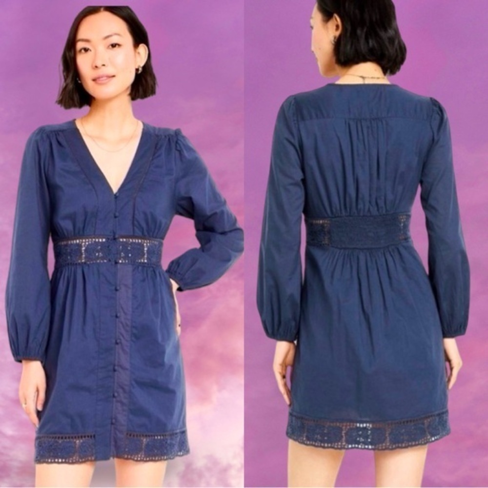 Chic Long Sleeve Navy Dress
